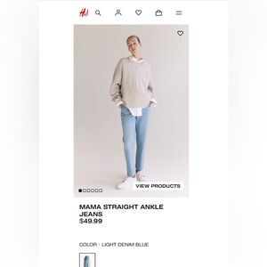 NWT H&M Mama Straight Ankle Jeans Size Medium Light Denim Blue Sold Out